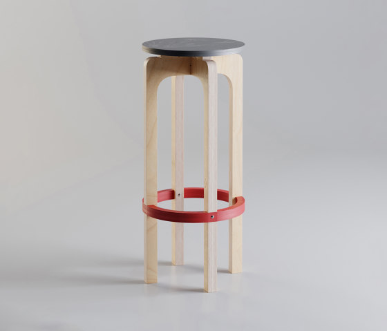 Arco | Confidenza 75-natural, ruby red and basalt grey | Bar stools | MoodWood