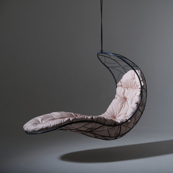 Recliner Hanging Chair Swing Seat - Twig Pattern - grey with puffy cushion | Balancelles | Studio Stirling