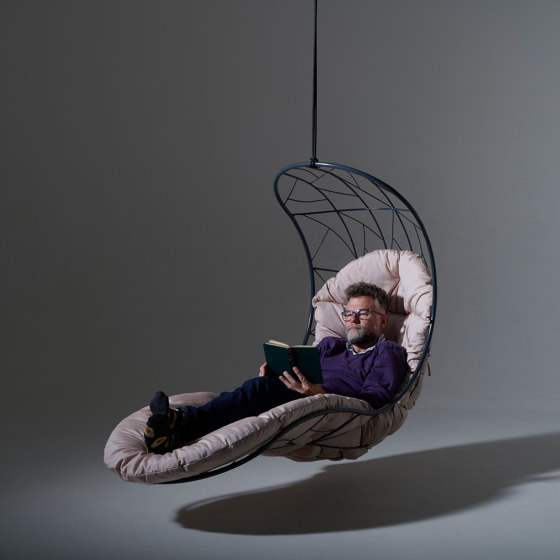 Recliner Hanging Chair Swing Seat - Twig Pattern - grey with puffy cushion | Dondoli | Studio Stirling