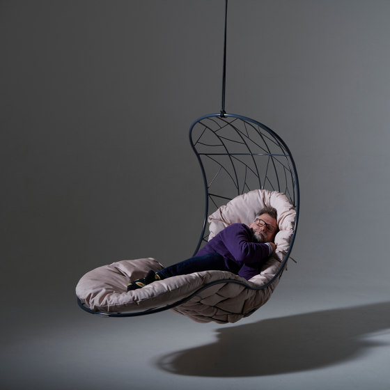 Recliner Hanging Chair Swing Seat - Twig Pattern - grey with puffy cushion | Schaukeln | Studio Stirling