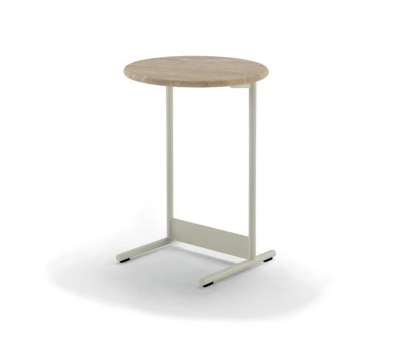 Tokio Service ⌀ 40 - Version with Travertino romano Top and Birch RAL 1013 lacquered Structure | Side tables | ARFLEX