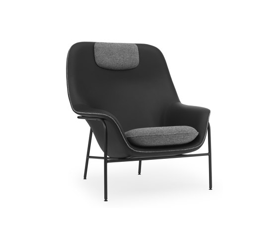 Drape Lounge Chair High W. Headrest Black Steel Ultra Leather/Hallingdal | Fauteuils | Normann Copenhagen