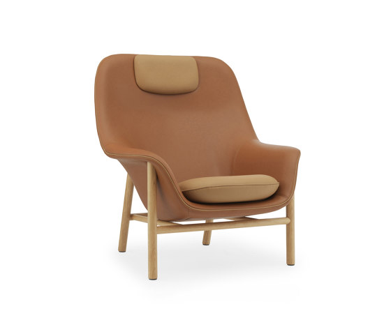 Drape Lounge Chair High With Headrest Oak Ultra Leather | Sessel | Normann Copenhagen