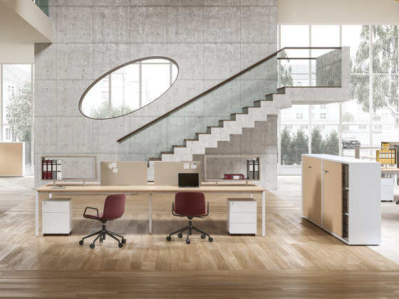 Italo_forty bench with overheads | Desks | ALEA