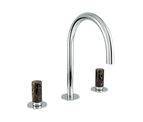 Sestriere | 3 Hole Deck Mounted Basin Mixer With Black Marble Handle | Grifería para lavabos | BAGNODESIGN