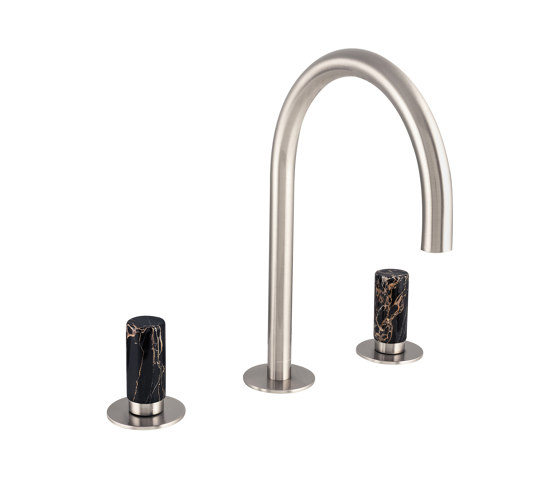 Sestriere | 3 Hole Deck Mounted Basin Mixer With Black Marble Handle | Robinetterie pour lavabo | BAGNODESIGN