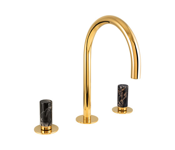 Sestriere | 3 Hole Deck Mounted Basin Mixer With Black Marble Handle | Rubinetteria lavabi | BAGNODESIGN