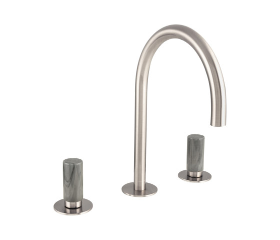 Sestriere | 3 Hole Deck Mounted Basin Mixer With Grey Marble Handle | Robinetterie pour lavabo | BAGNODESIGN
