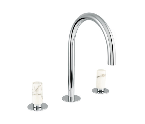 Sestriere | 3 Hole Deck Mounted Basin Mixer With White Marble Handle | Grifería para lavabos | BAGNODESIGN