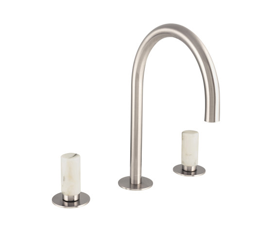 Sestriere | 3 Hole Deck Mounted Basin Mixer With White Marble Handle | Robinetterie pour lavabo | BAGNODESIGN