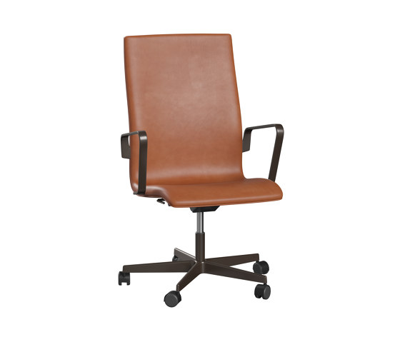 Oxford™ | Chair | 3293W | Leather | 5 star satin polished aluminum base | Armrest | Wheels | Sedie | Fritz Hansen
