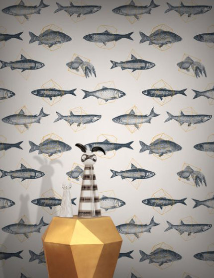 Fishes In Geometrics - Pale & Orange | Wall coverings / wallpapers | Feathr