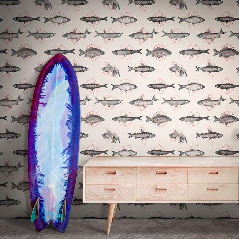 Fishes In Geometrics - Sand & Red | Wall coverings / wallpapers | Feathr