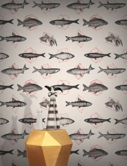 Fishes In Geometrics - Sand & Red | Wall coverings / wallpapers | Feathr