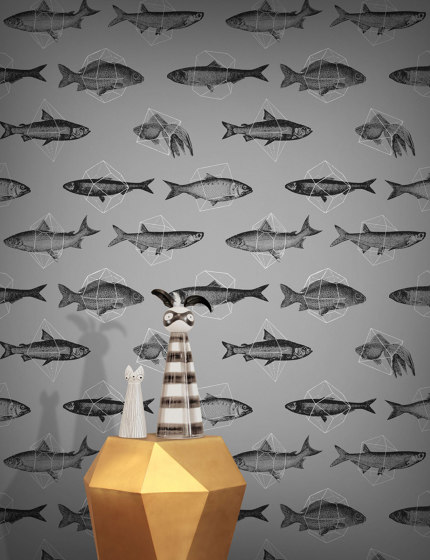 Fishes In Geometrics - Silver | Revêtements muraux / papiers peint | Feathr