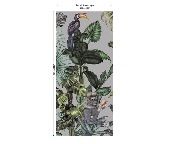 Monkeys with Birds I Fabric - Monkey Grey | Drapery fabrics | Feathr