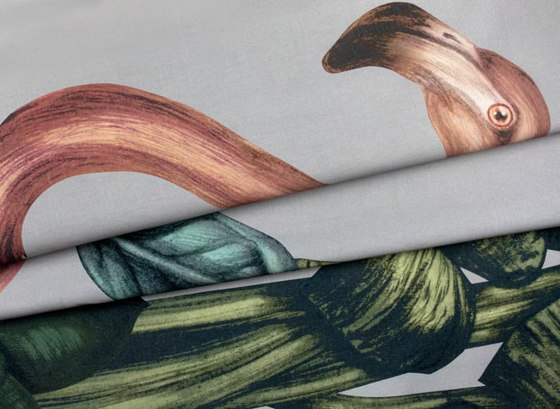 Monkeys with Birds II Fabric - Flamingo | Tejidos decorativos | Feathr