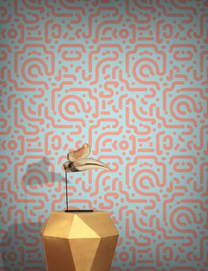 Stroke The Wallpaper I - Orange Line & Turqouise | Revestimientos de paredes / papeles pintados | Feathr