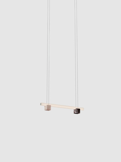 Isle 01A - P4 - Polished Aluminium + Red Levanto | Suspended lights | Lambert et Fils