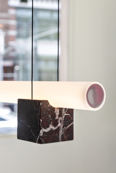 Isle 03A - P3 - Guatemala Green + Polished aluminium + Red Levanto | Suspended lights | Lambert et Fils