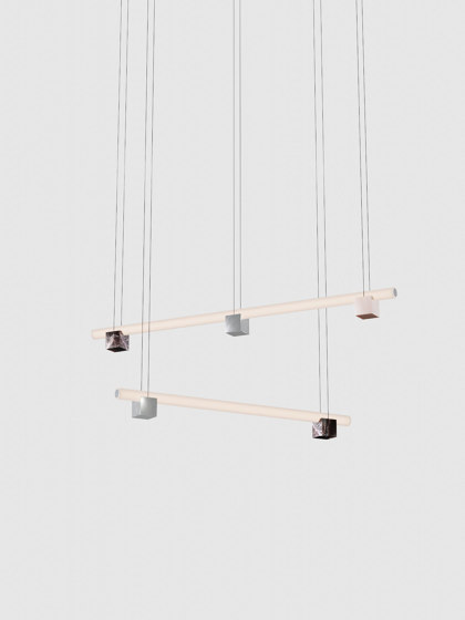 Isle 10 - P4 - Pink Portugal + Polished aluminium + Red Levanto | Lámparas de suspensión | Lambert et Fils