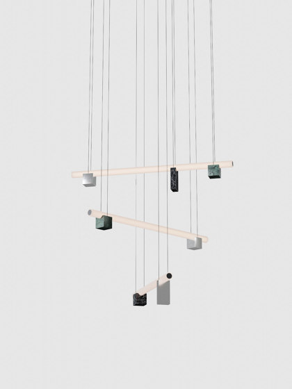 Isle 12 - P2 - Black Marquina + Guatemala Green + Polished aluminium | Suspended lights | Lambert et Fils