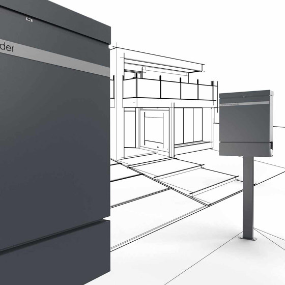 Buzón de diseño BRENTANO ST-BP con compartimento para periódicos - Diseño Elegance 2 - RAL 7016 gris antracita | Buzones | Briefkasten Manufaktur