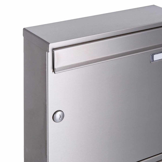 1er Standard letterbox Design BASIC Plus 381X ST-R with closed newspaper compartment - polished stainless steel 100mm depth | Mailboxes | Briefkasten Manufaktur