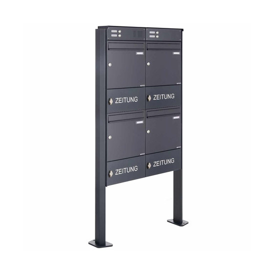4er Design BASIC Plus 380X ST-T letterbox with bell box & newspaper compartment - RAL 100mm depth | Mailboxes | Briefkasten Manufaktur