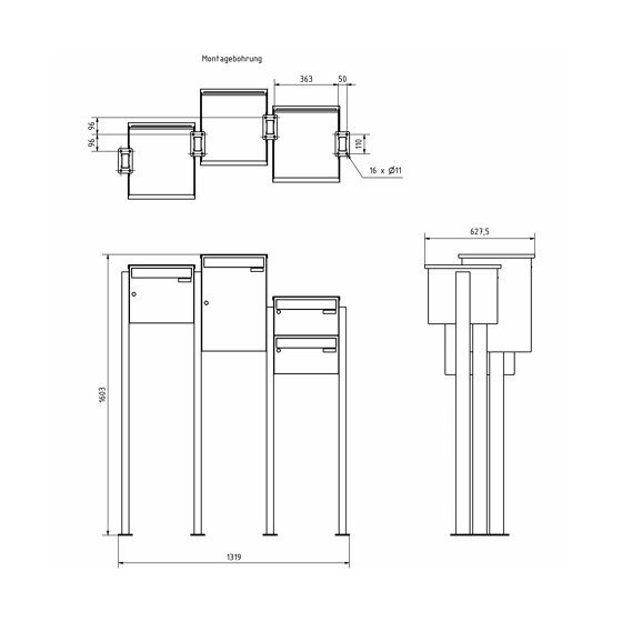 4-piece stainless steel letterbox system free-standing Design BASIC Plus Xubic 385X ST-BP - RAL as desired | Buzones | Briefkasten Manufaktur