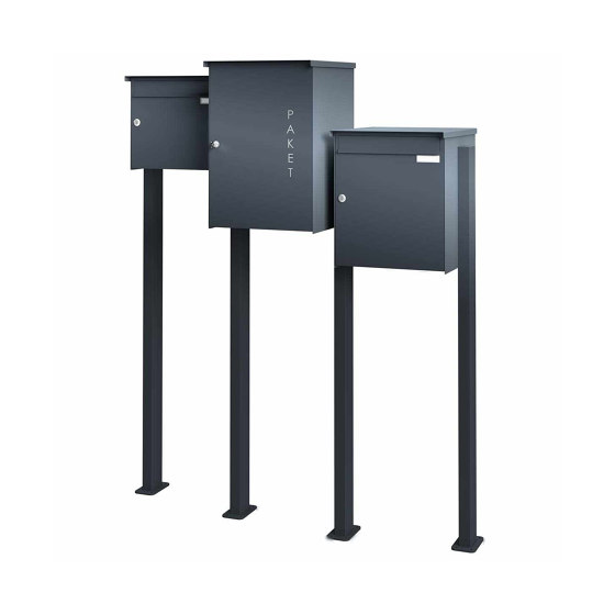 2pcs stainless steel freestanding letterbox Design BASIC Plus Xubic 385X ST-BP with parcel box 550x370 - RAL colour | Buzones | Briefkasten Manufaktur