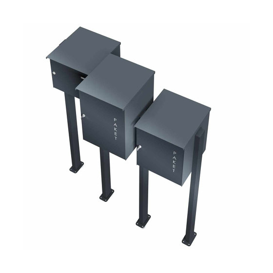 Edelstahl Standbriefkasten Design BASIC Plus Xubic 385X ST-BP mit 2x Paketfach - RAL nach Wahl | Briefkästen | Briefkasten Manufaktur
