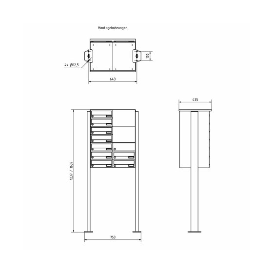 9er Standbriefkasten Design BASIC Plus 385KXP ST-T mit Klingel & Sprech - Kameravorbereitung Rechts | Briefkästen | Briefkasten Manufaktur
