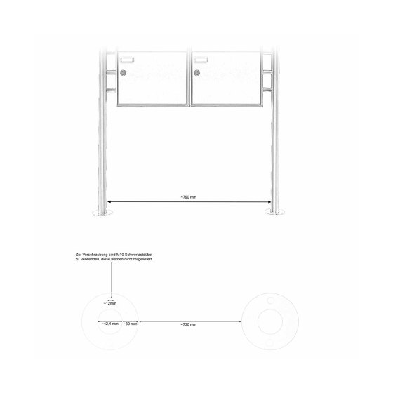 4er 2x2 Standbriefkasten Design BASIC 381 ST-R con 2 scomparti per giornali chiusi - RAL 7016 antracite Top 100 mm di profondità | Buchette lettere | Briefkasten Manufaktur