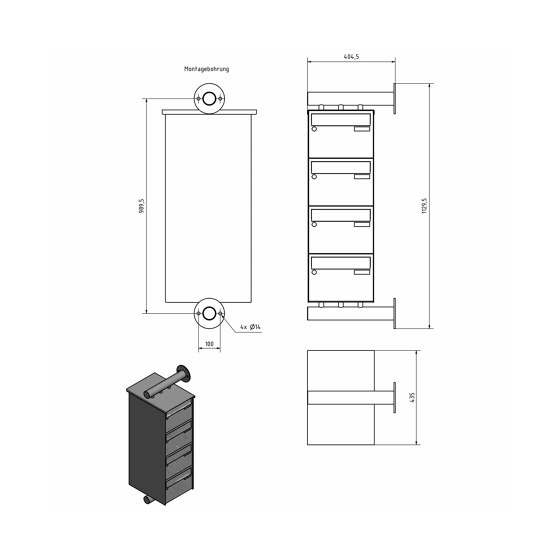 4er Edelstahl Briefkastenanlage Design BASIC Plus 385XW zur seitlichen Wandmontage - RAL nach Wahl | Briefkästen | Briefkasten Manufaktur