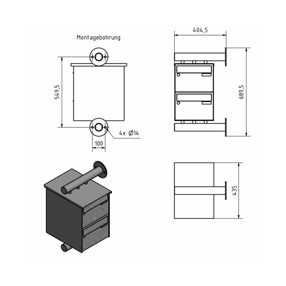 2er Edelstahl Briefkastenanlage Design BASIC Plus 385XW zur seitlichen Wandmontage - RAL nach Wahl | Briefkästen | Briefkasten Manufaktur