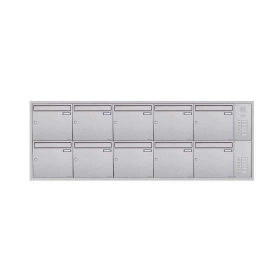 10pcs stainless steel flush-mounted letterbox system BASIC Plus 382XU UP with bell box sideways right 100mm depth | Buzones | Briefkasten Manufaktur