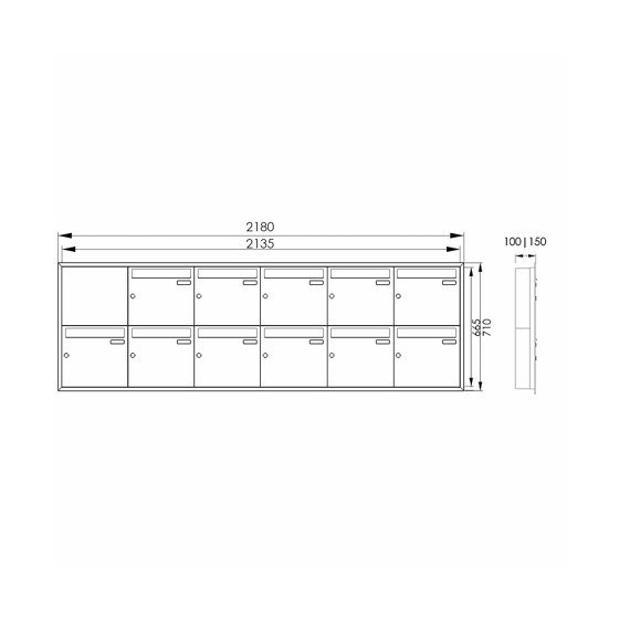 11er 6x2 stainless steel flush-mounted letterbox BASIC Plus 382XU UP - RAL as desired - individual right 100mm depth | Mailboxes | Briefkasten Manufaktur