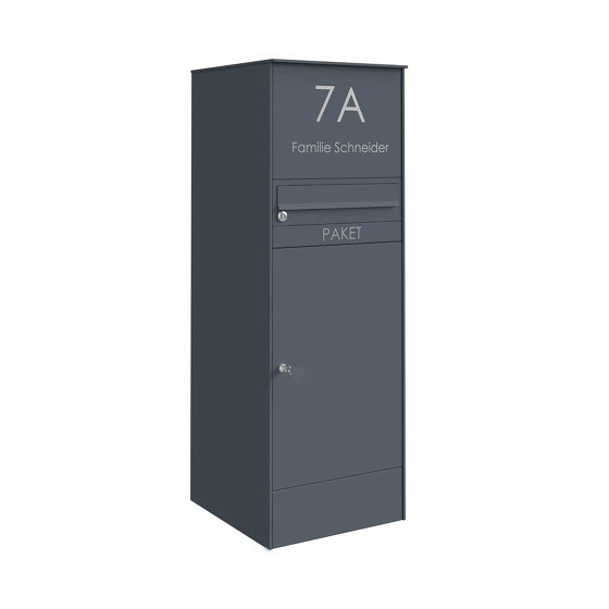 Stainless steel parcel post box BASIC Plus 864XS with parcel compartment 550x370 - house number - RAL colour of your choice | Buzones | Briefkasten Manufaktur