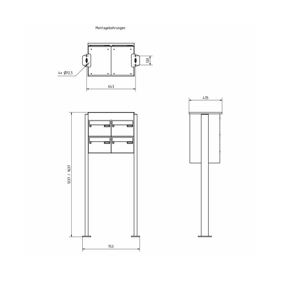 4er 2x2 Briefkastenanlage freistehend Design BASIC Plus 385XP ST-T - LED Beschriftung - RAL Farbe | Briefkästen | Briefkasten Manufaktur