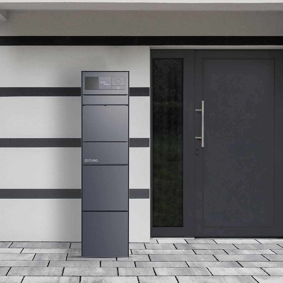 Design letterbox pedestal GOETHE with newspaper compartment - RAL colour - GIRA System 106 - VIDEO complete set | Buzones | Briefkasten Manufaktur