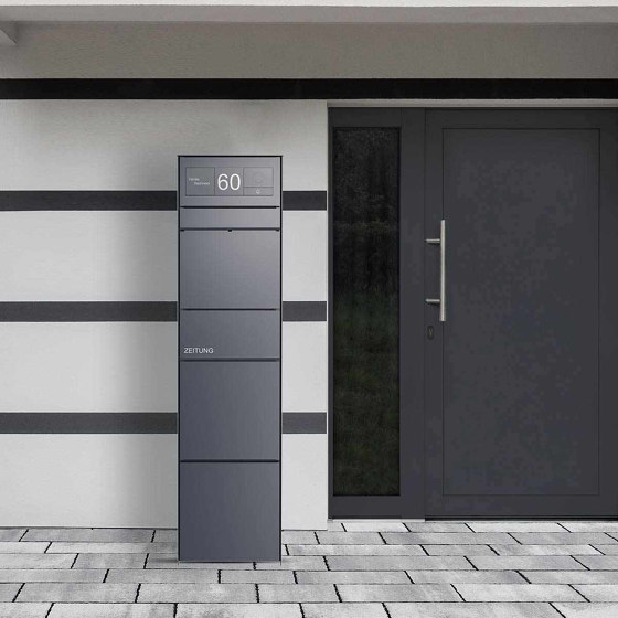 Design letterbox pedestal GOETHE with newspaper compartment - RAL colour - GIRA System 106 - AUDIO complete set | Mailboxes | Briefkasten Manufaktur