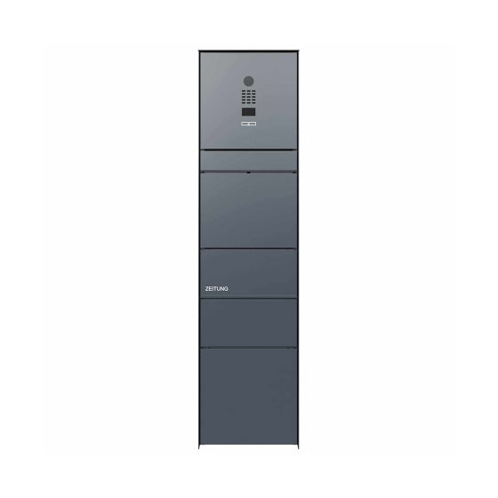 Design mailbox pedestal GOETHE with newspaper compartment - RAL colour of your choice - DoorBird video intercom system | Mailboxes | Briefkasten Manufaktur