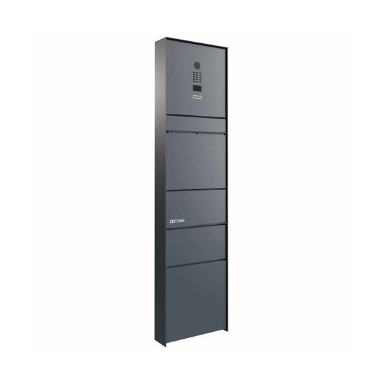 Design mailbox pedestal GOETHE with newspaper compartment - RAL colour of your choice - DoorBird video intercom system | Mailboxes | Briefkasten Manufaktur