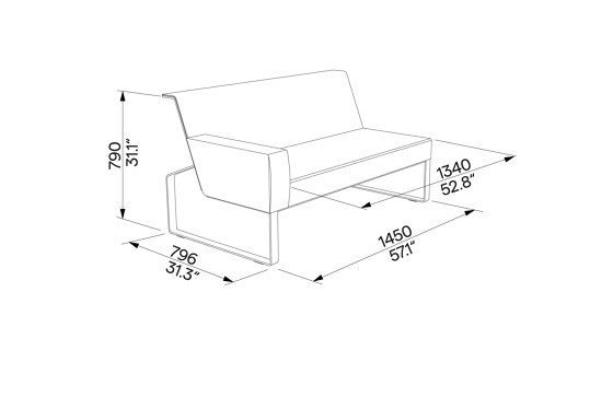 Two-seat sofa with left armrest and front pocket Moja | Canapés | Egoé
