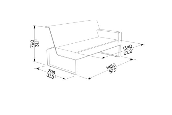 Two-seat sofa with right armrest and front pocket Moja | Sofas | Egoé