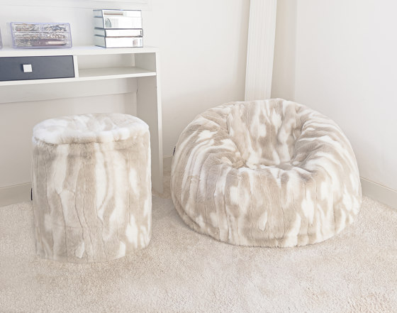 XL-Hocker | Pouf aus Kunstpelz in Beige und Weiß | Hocker | MX HOME