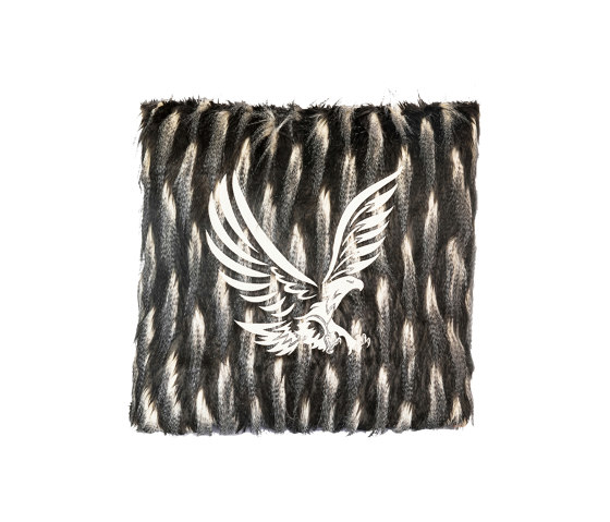 Faux fur cushion | Black faux fur embroidered cushion | Cushions | MX HOME