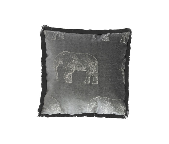Cuscino in velluto | Cuscino in velluto grigio con ricamo elefanti | Cuscini | MX HOME
