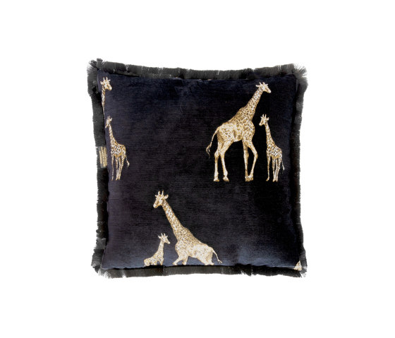 Cuscino in velluto | Cuscino in velluto nero con ricamo giraffe | Cuscini | MX HOME